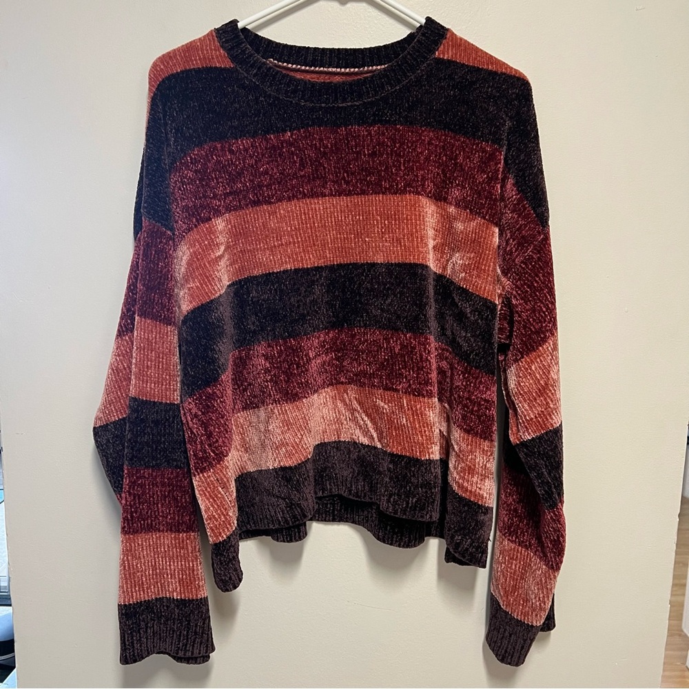 Volcom Pink Striped Crew Neck Sweater